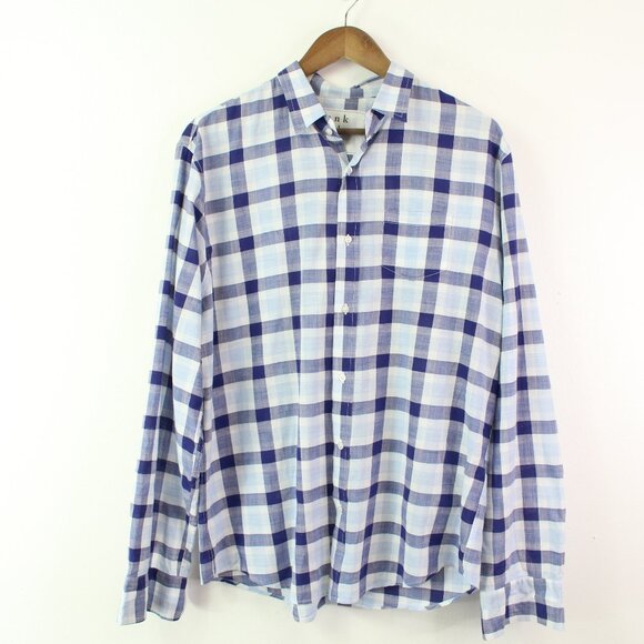 Frank & Eileen Luke Woven Button Up Check Blue Size L - Picture 1 of 7